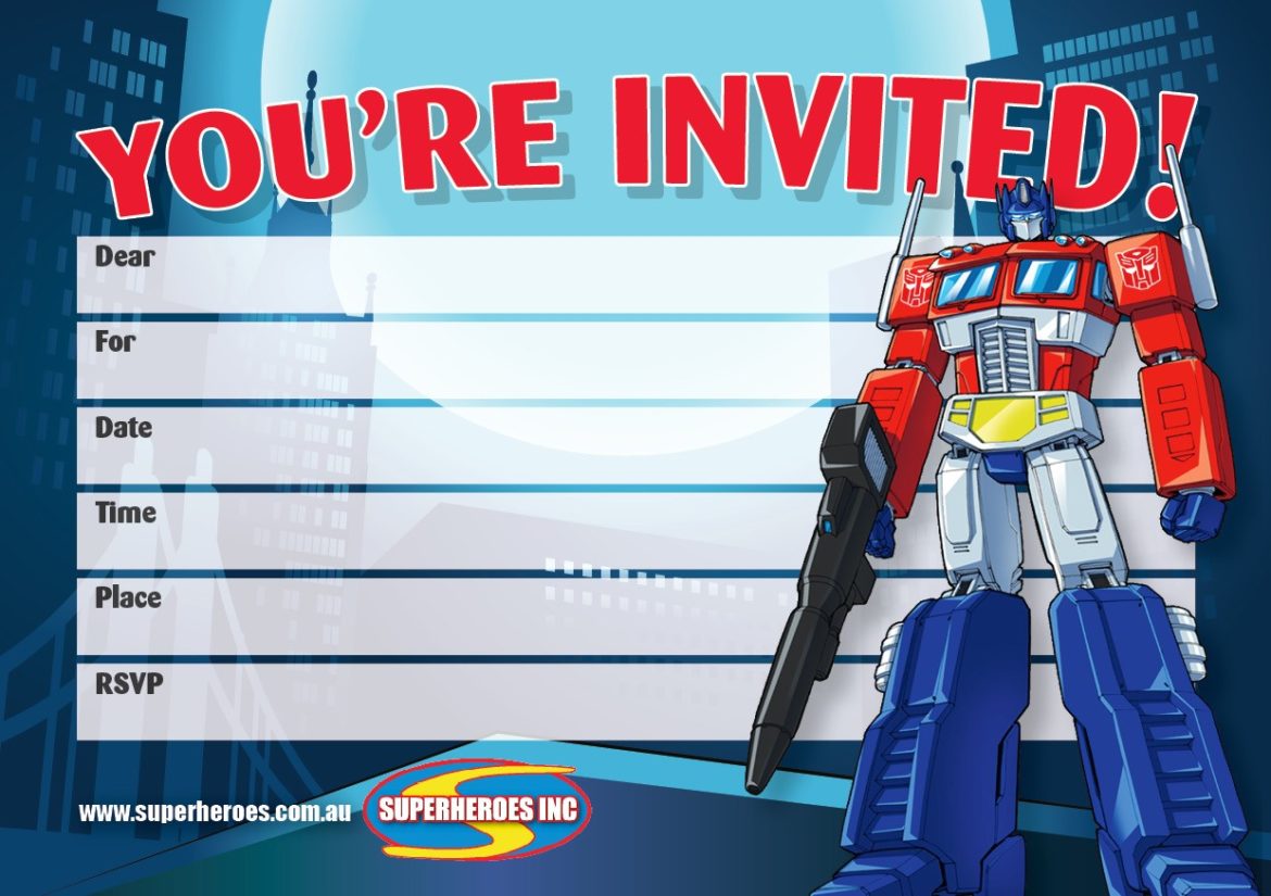 Image of Free Downloadable Transformers Optimus Prime birthday party invitations