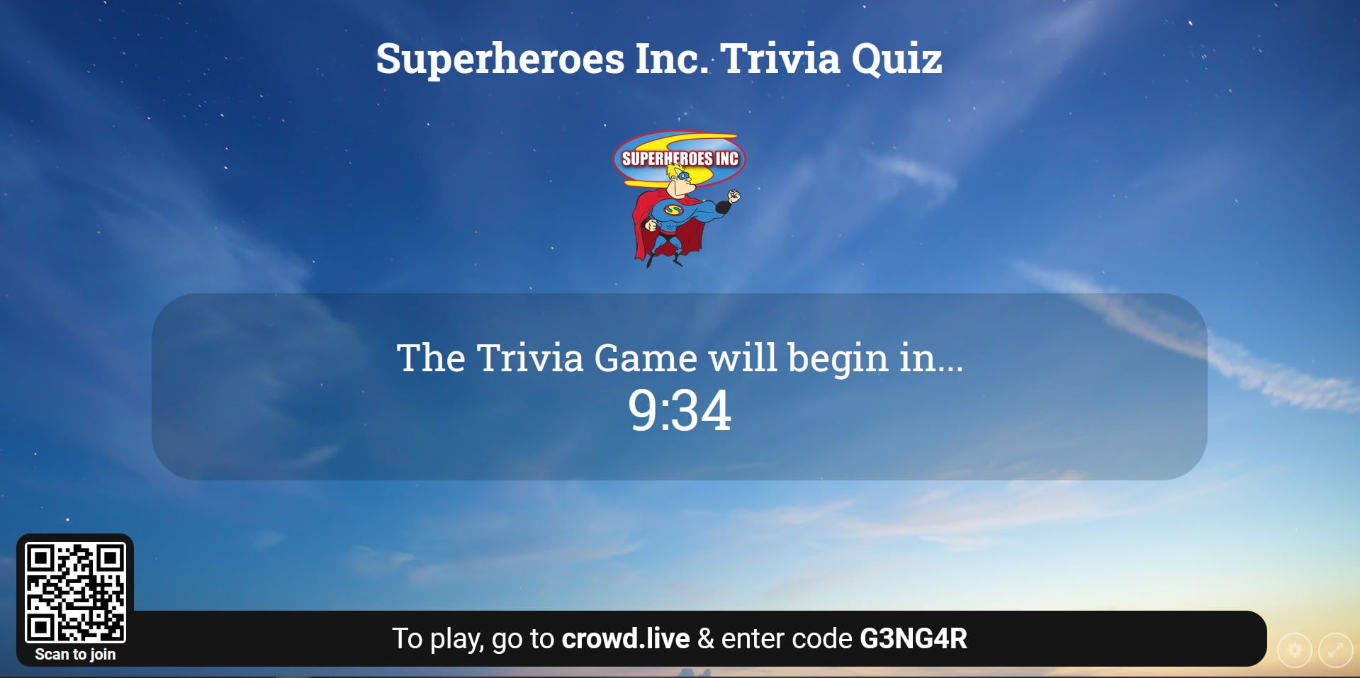 Online Trivia Event Login Timer Pic - Superheroes Inc